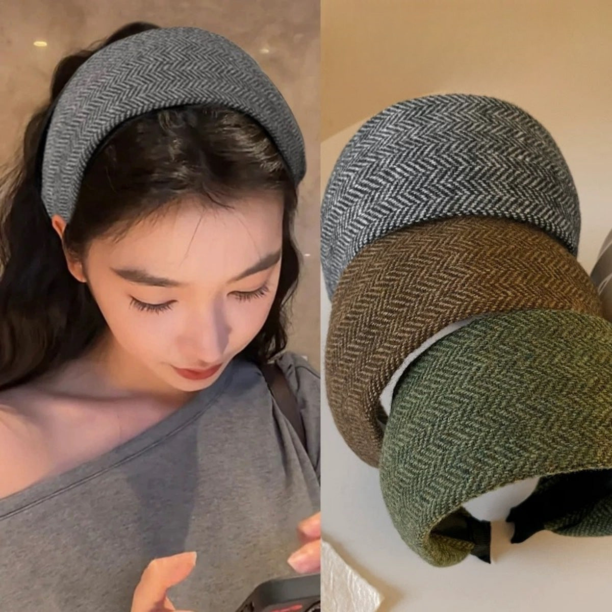 針織寬版復古髮箍－商品主圖｜https://igowo.tw/