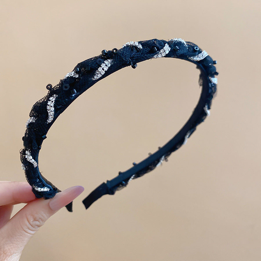 鑲鉆玻璃纏繞網紗發箍時尚優雅氣質頭飾后腦勺盤發防滑壓頭發發飾