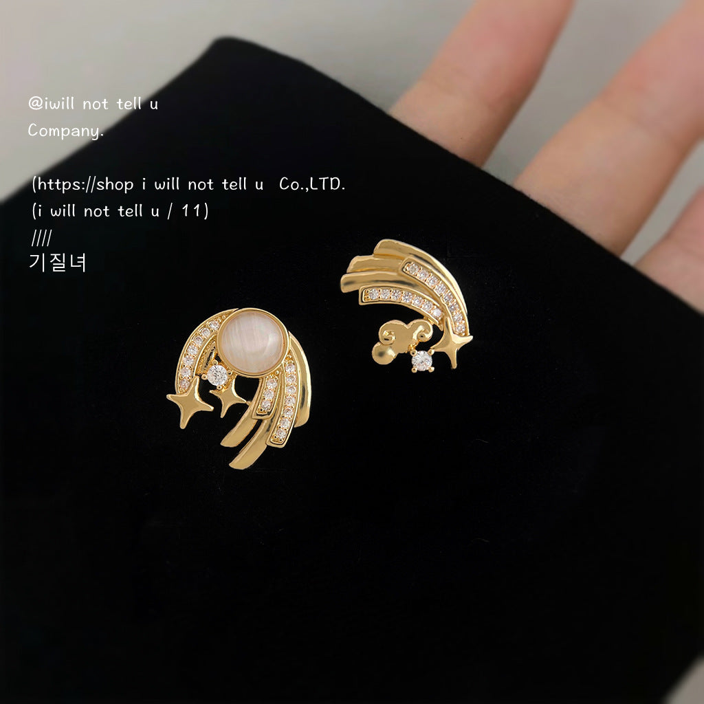 貓眼石雲朵微鑲耳釘－商品主圖｜https://igowo.tw/