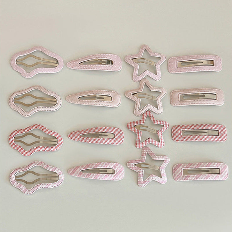 粉色格紋星星髮夾－商品主圖｜https://igowo.tw/