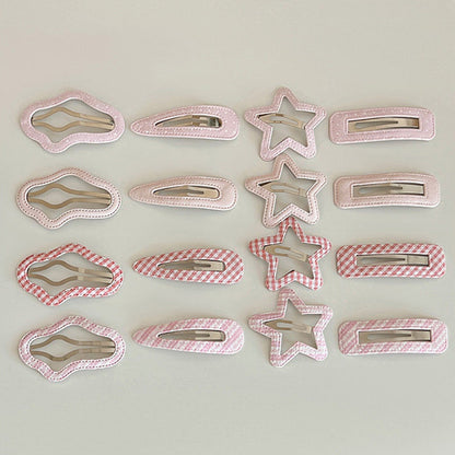 粉色格紋星星髮夾－商品主圖｜https://igowo.tw/