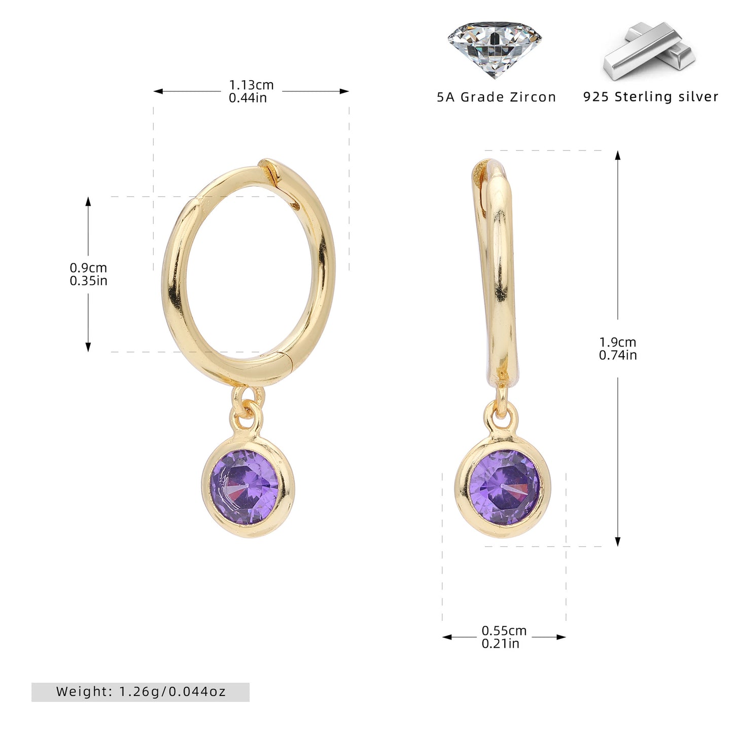 S925 耳環圓形十二生辰石耳墜鑲鋯耳飾小眾百搭飾品