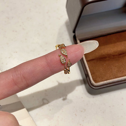 蝴蝶樹葉鑲鑽簡約戒指