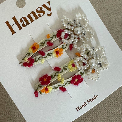 珍珠碎花刺繡髮夾套組