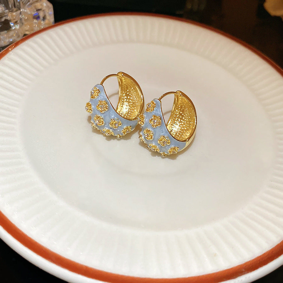 藍色琺瑯花朵復古耳環－細節特寫31｜https://igowo.tw/