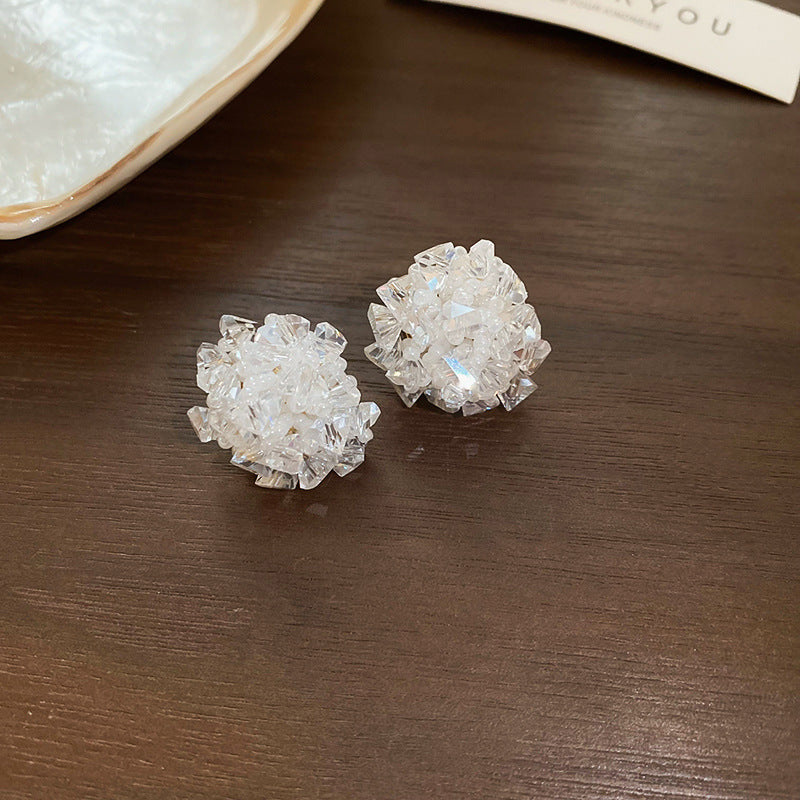 銀針圓形花朵水晶編織耳釘通勤百搭耳環女時尚氣質耳飾小眾高級感