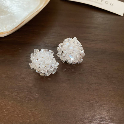 銀針圓形花朵水晶編織耳釘通勤百搭耳環女時尚氣質耳飾小眾高級感