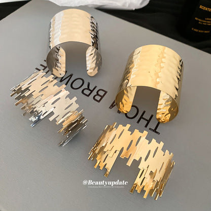 不規則金屬光面褶皺開口手鐲歐美復古時尚百搭手環輕奢高級感手飾
