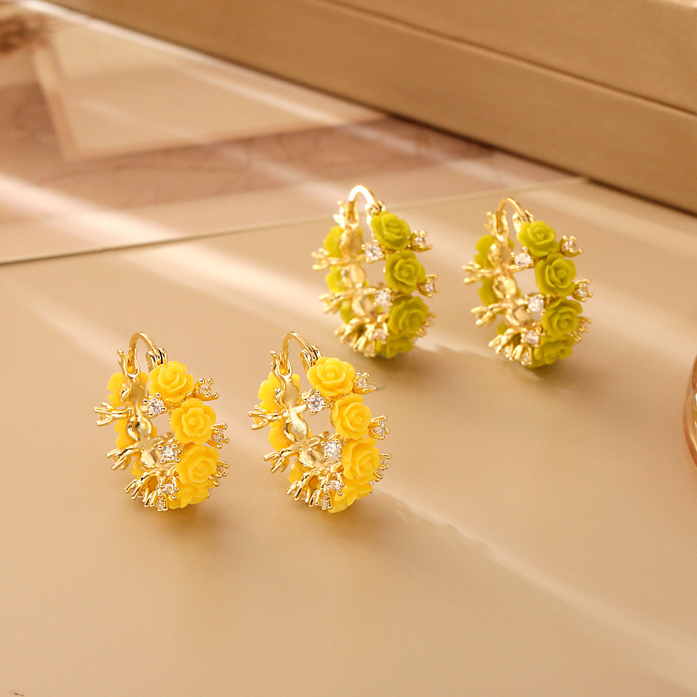 鋯石玫瑰耳環－商品主圖｜https://igowo.tw/