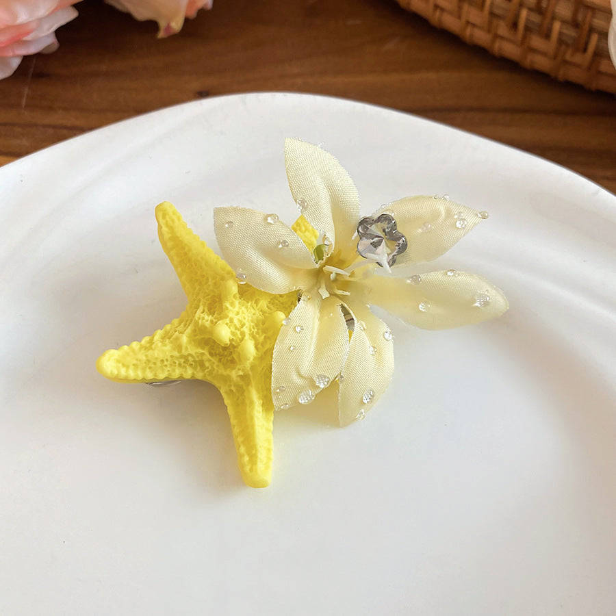 亞克力海星布藝花朵發夾高級感精致時尚度假風鴨嘴夾輕奢小眾發飾
