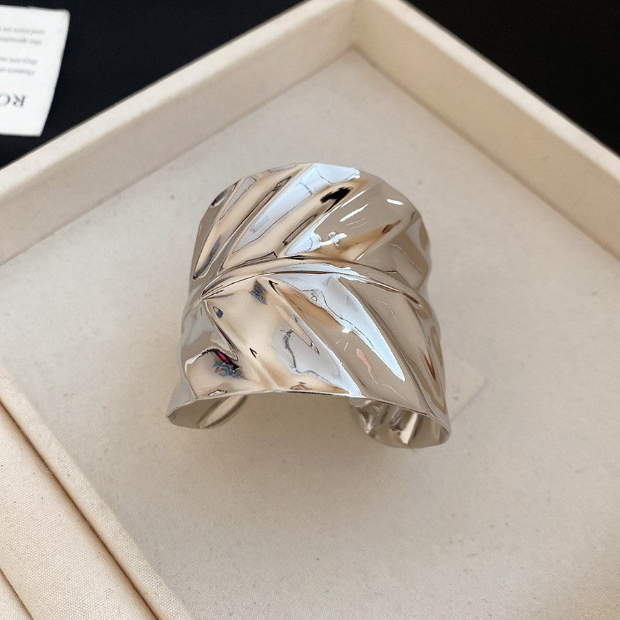 歐美金屬感幾何圓形開口手鐲時尚簡約百搭手環小眾設計感手飾批發