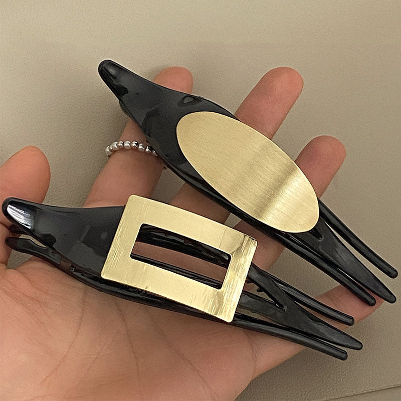 黑色金屬一字拉絲髮夾－商品主圖｜https://igowo.tw/