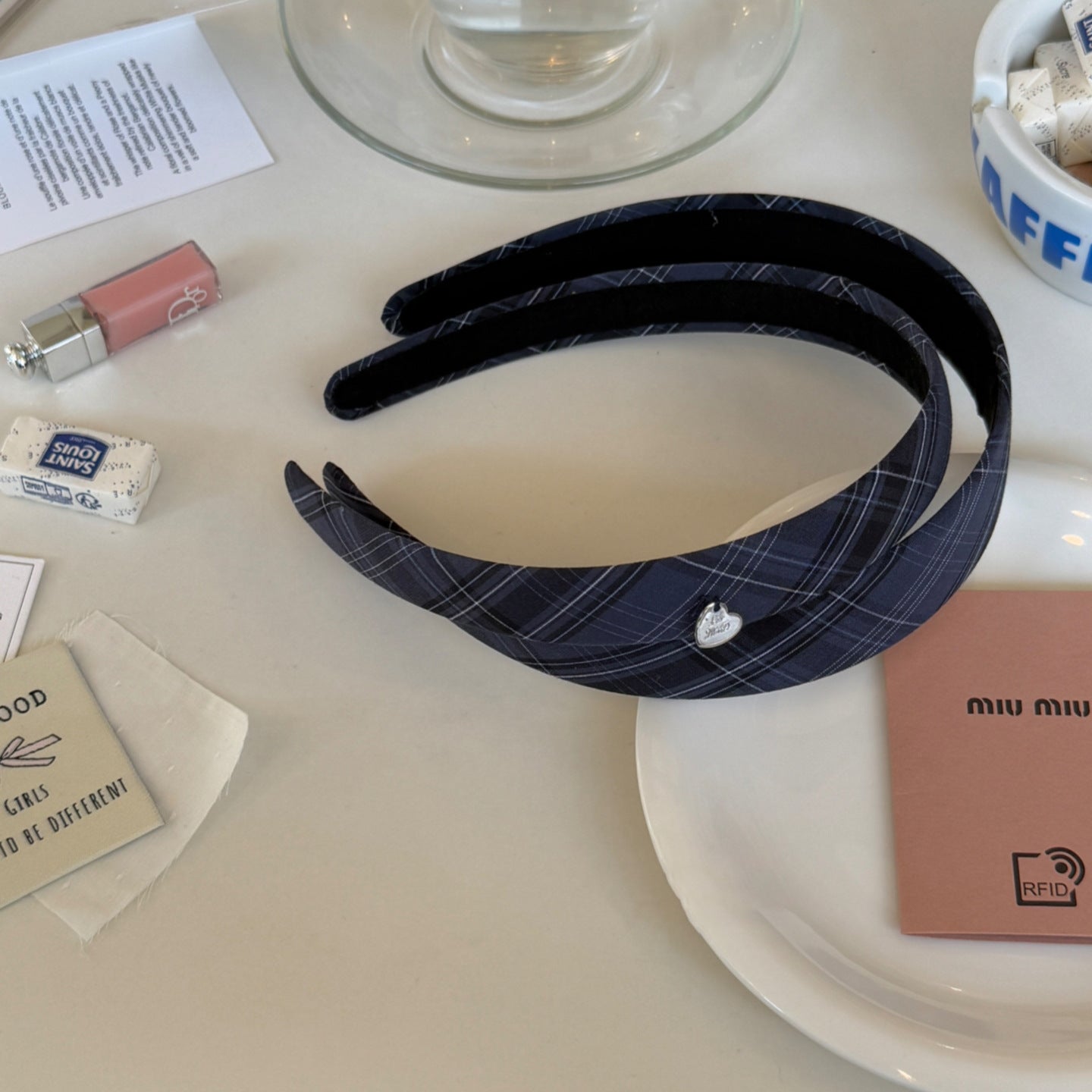 布面格紋髮箍－商品主圖｜https://igowo.tw/