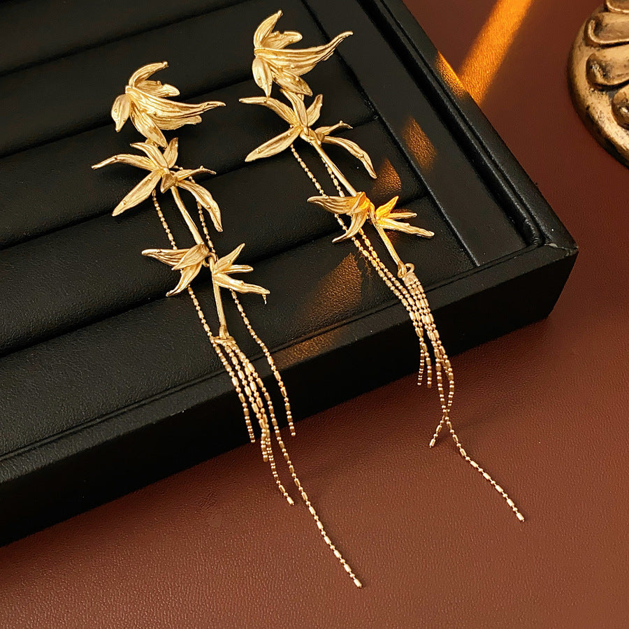 銀針竹節流蘇復古耳環