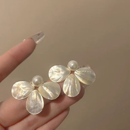 銀針鋯石樹脂珍珠花朵煙花耳釘小清新甜美溫柔耳環小眾設計感耳飾
