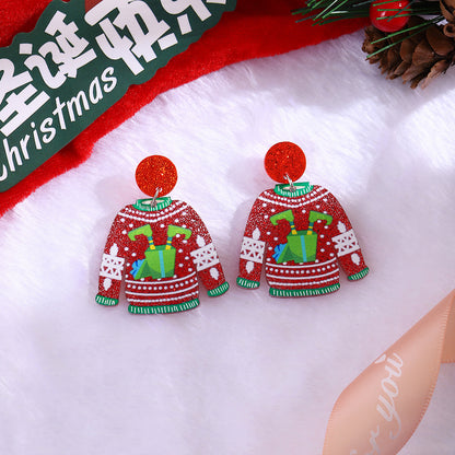撞色壓克力雪花耳環－/紅色靴子款細節｜https://igowo.tw/