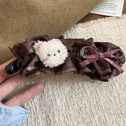 亞克力布藝小熊蝴蝶結發夾秋冬復古氣質百搭扭扭夾輕奢高級感發飾