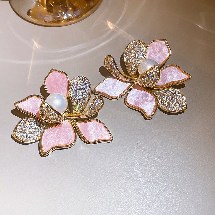 金色珍珠花朵電鍍耳釘