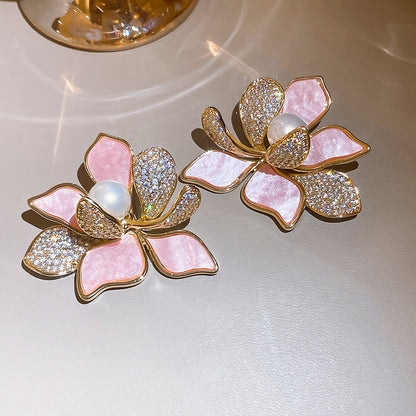 金色珍珠花朵電鍍耳釘