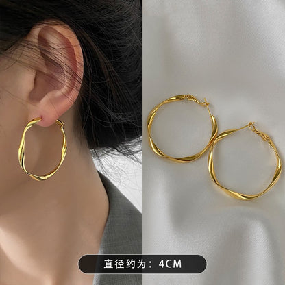 銀針簡約橢圓形耳圈歐美跨境個性潮流耳環小眾百搭設計感耳飾批發