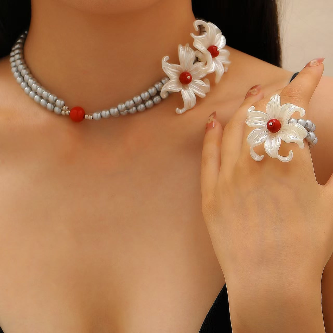 花朵雙層復古項鍊套組－商品主圖｜https://igowo.tw/