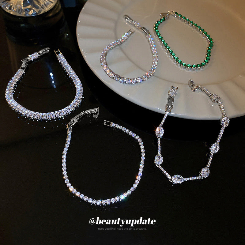 鋯石方形手鏈韓國高檔簡約時尚網紅個性手環小眾設計感百搭手飾女