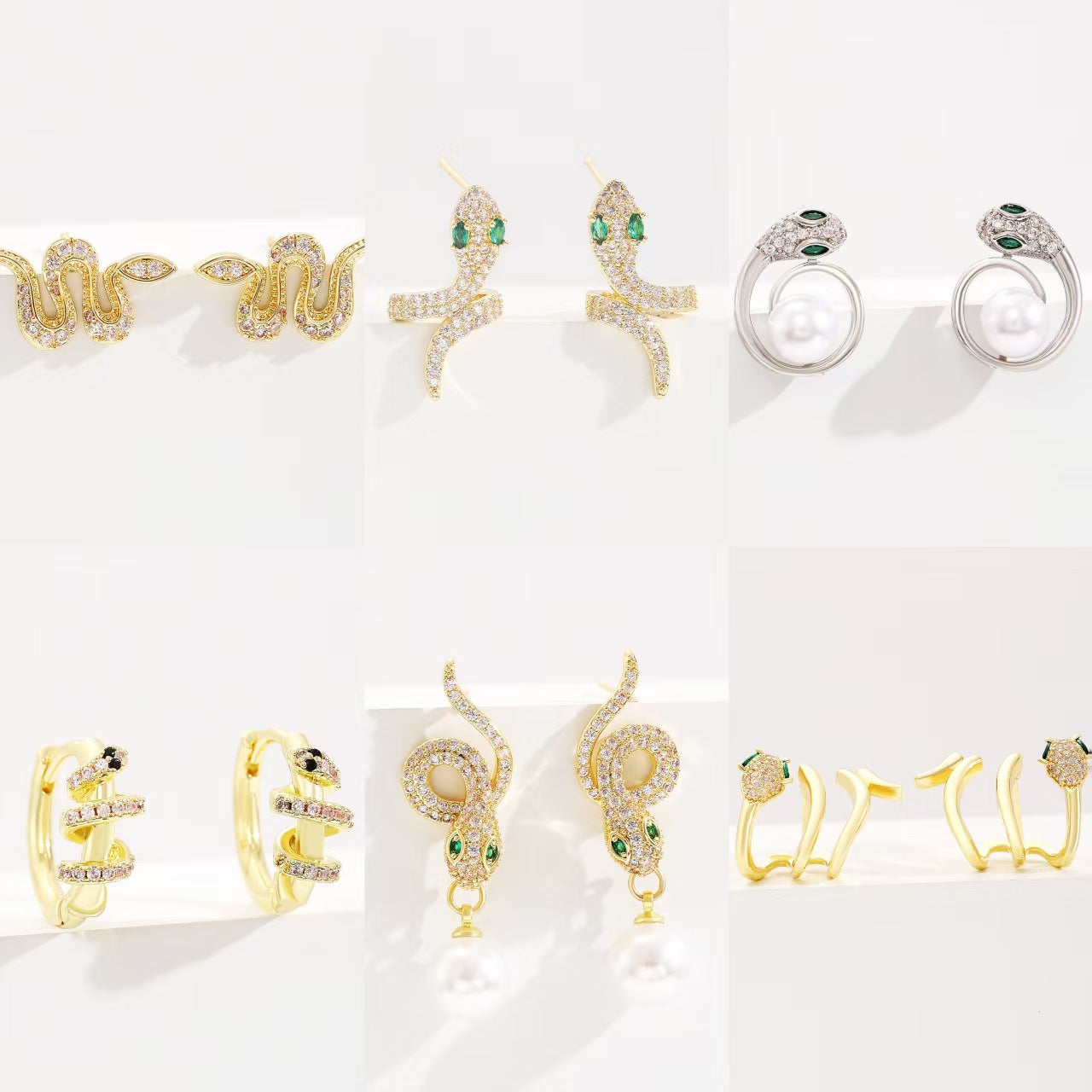 鋯石蛇形微鑲簡約耳釘－商品主圖｜https://igowo.tw/