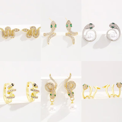 鋯石蛇形微鑲簡約耳釘－商品主圖｜https://igowo.tw/