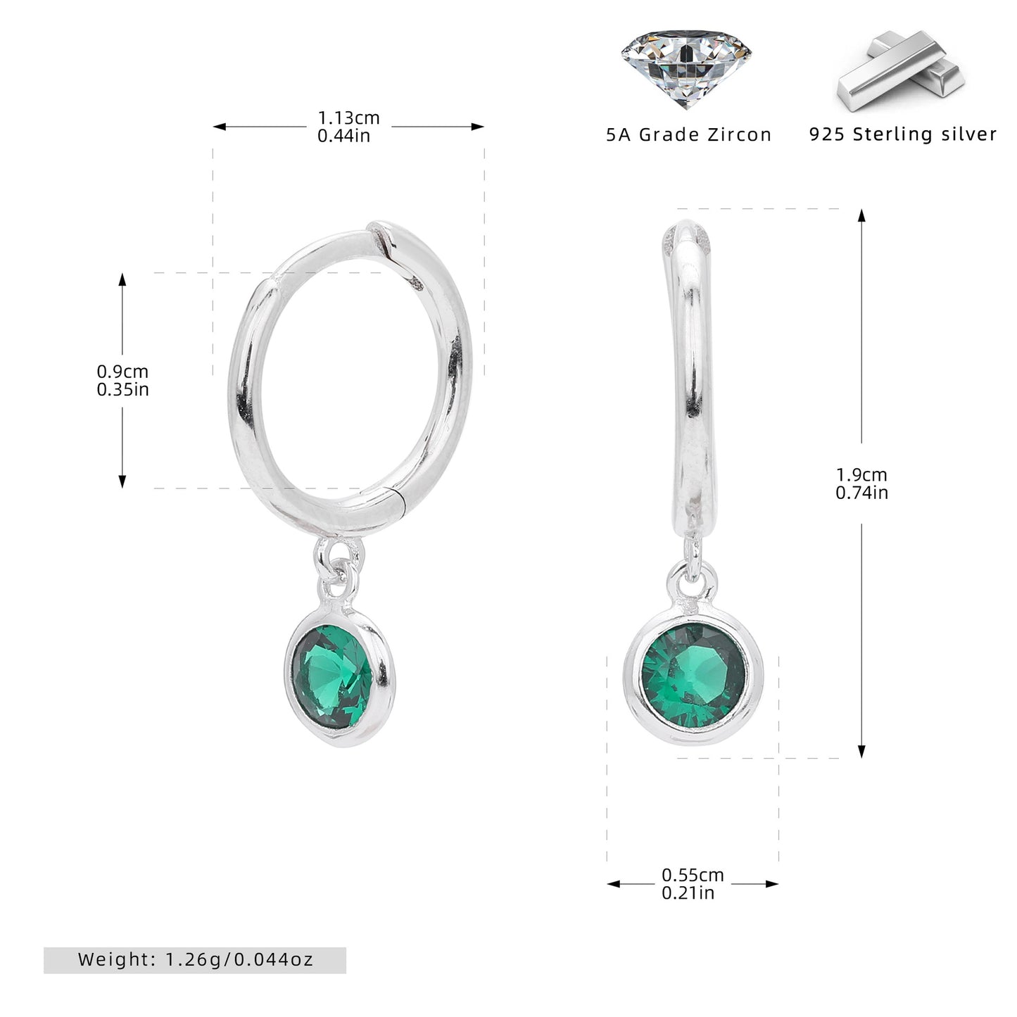 S925 耳環圓形十二生辰石耳墜鑲鋯耳飾小眾百搭飾品