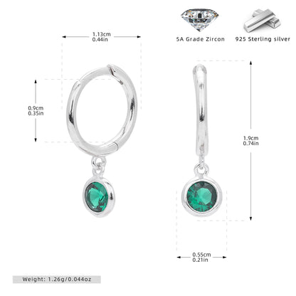 S925 耳環圓形十二生辰石耳墜鑲鋯耳飾小眾百搭飾品