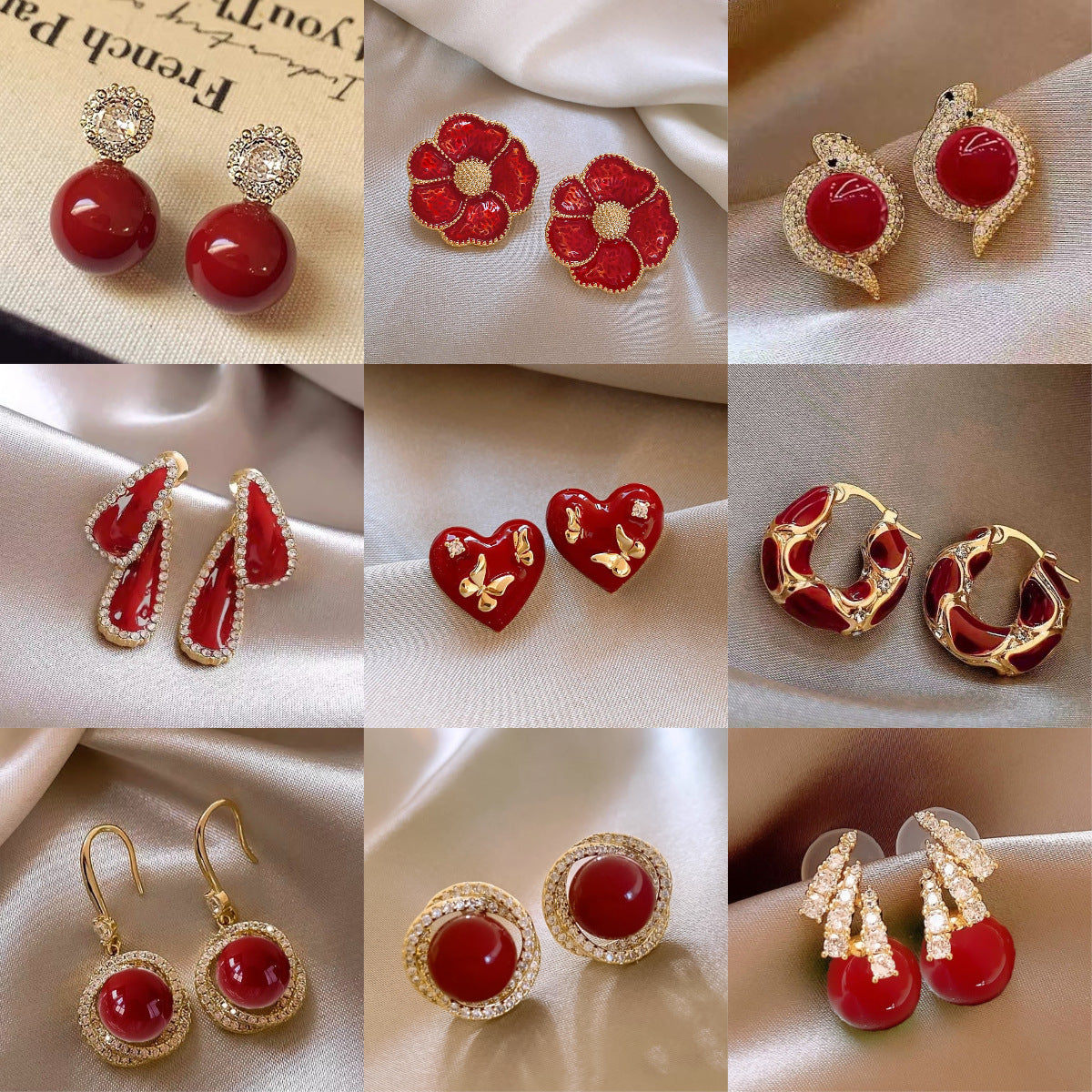 復古紅琺瑯愛心耳環－商品主圖｜https://igowo.tw/