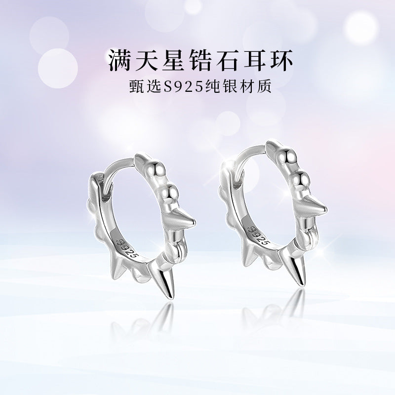 S925 圓珠鉚釘耳環歐美夏季潮人復古小眾幾何圓圈耳扣耳飾