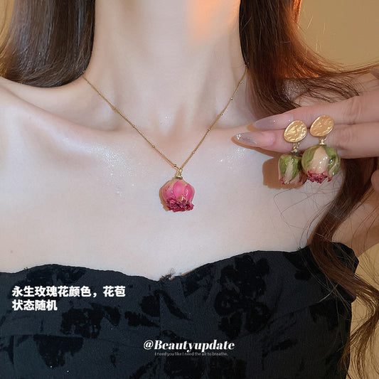 不鏽鋼玫瑰項鍊耳環組－商品主圖｜https://igowo.tw/