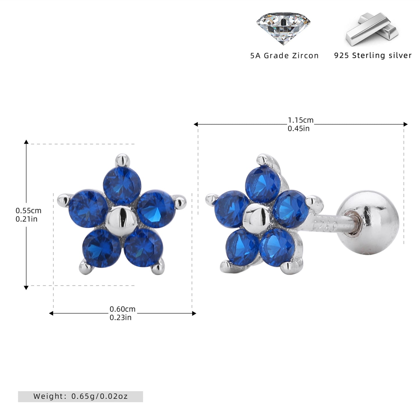 S925 新款耳飾時尚五角星鑲鋯螺紋耳釘輕奢小眾高級感飾品