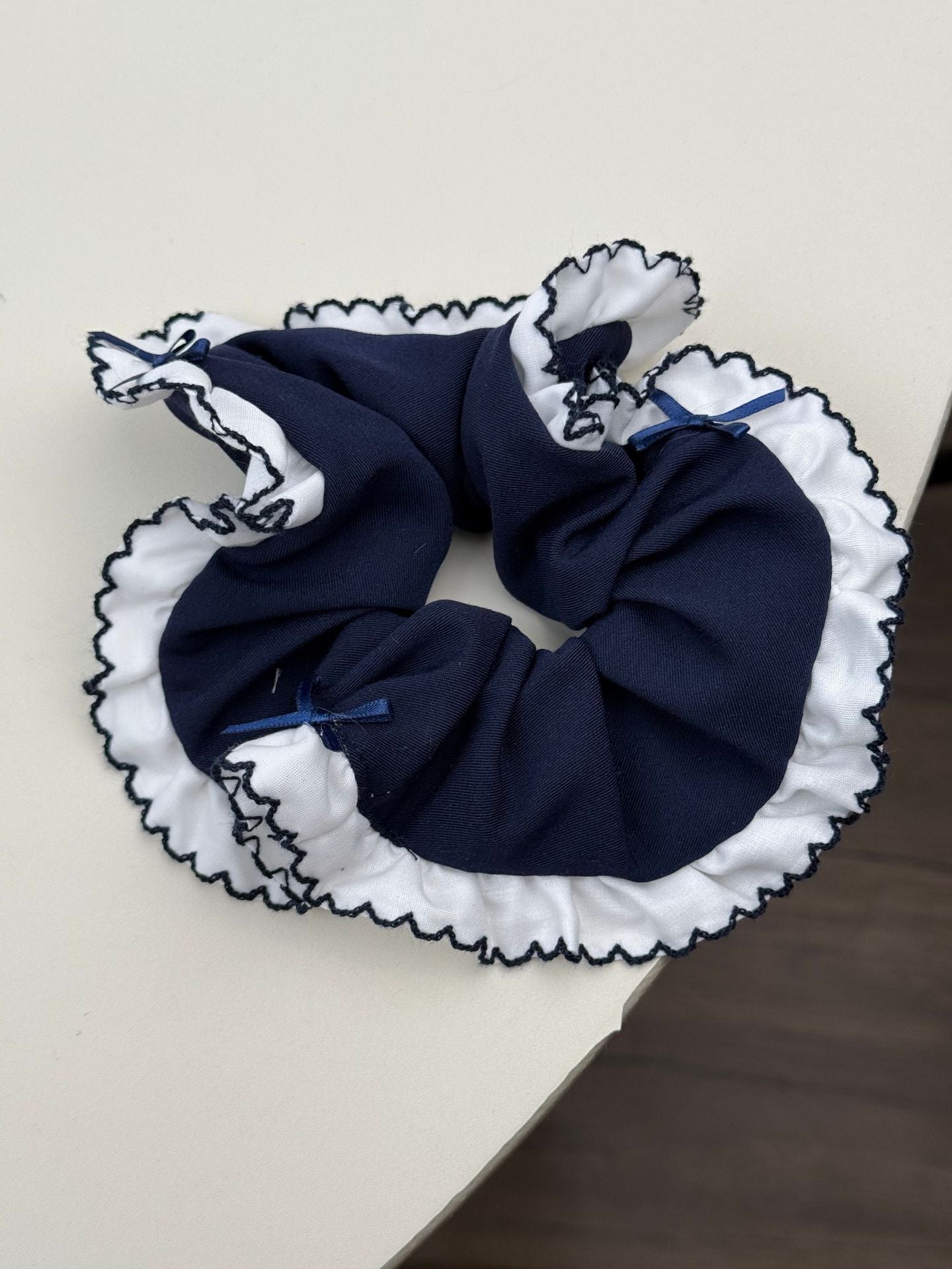 藍色蕾絲格紋髮圈