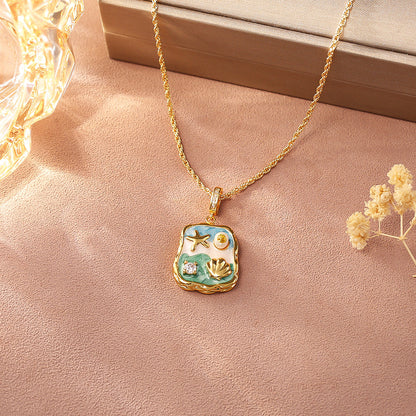 藍色海星貝殼項鍊－細節特寫1｜https://igowo.tw/