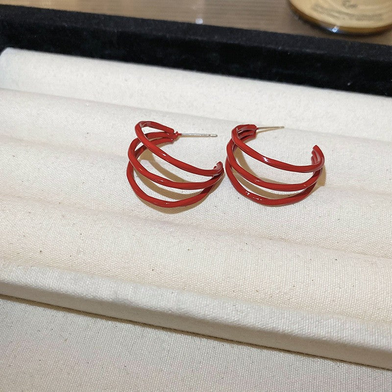 銀針美拉德復古幾何形豹紋耳圈秋冬高級感耳環復古小眾個性耳飾女