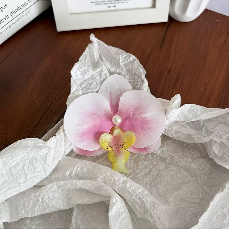 粉色蝴蝶花朵髮夾