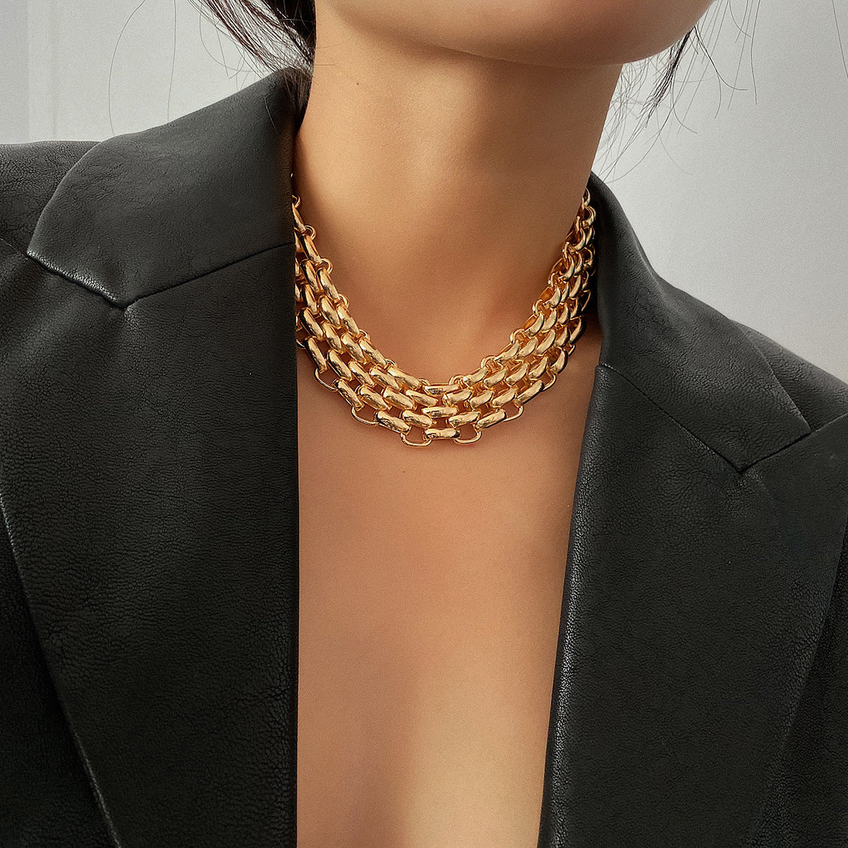 金屬鏈條誇張復古項鍊