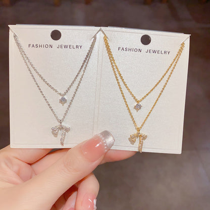 鋯石蝴蝶結簡約項鍊－商品主圖｜https://igowo.tw/