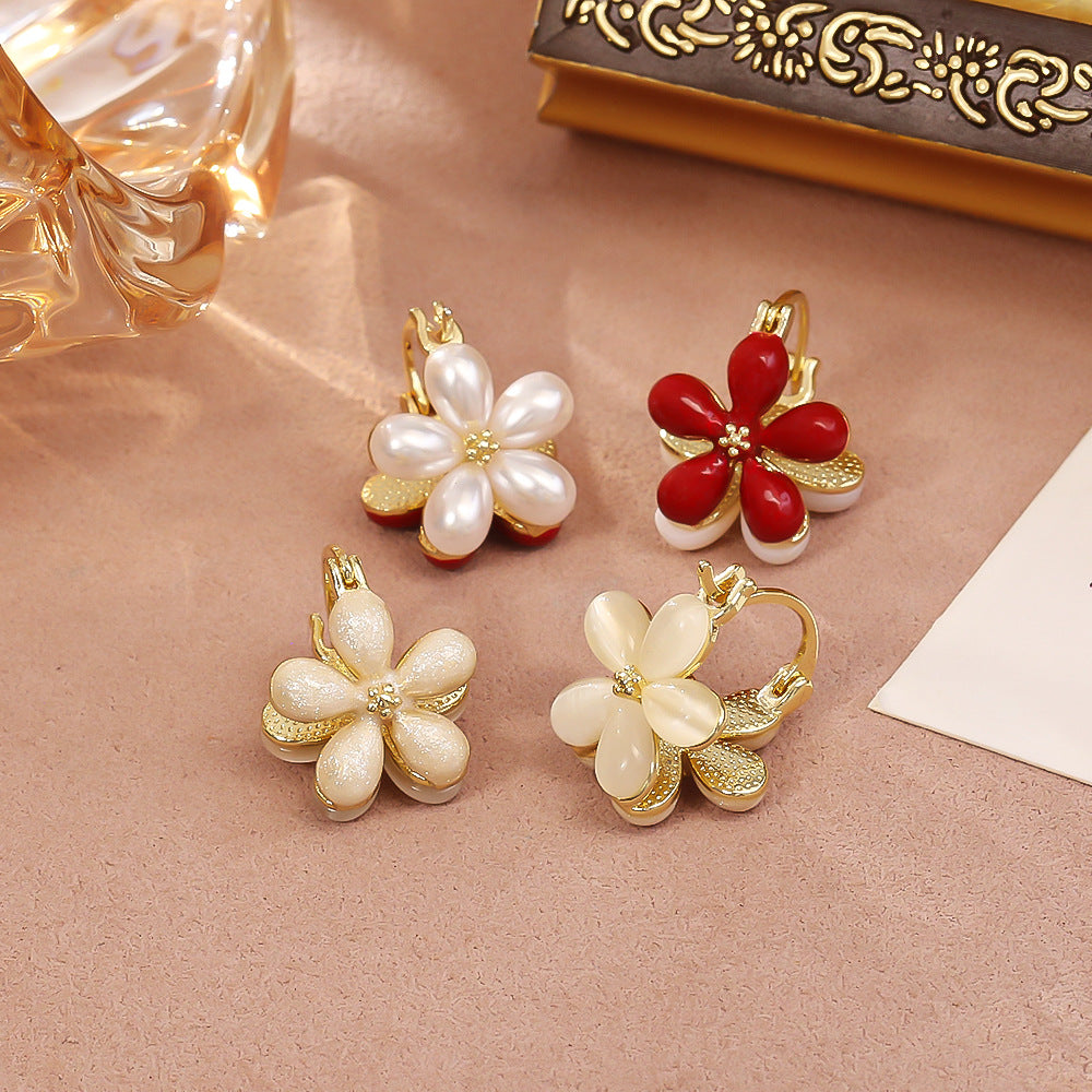 紅色花朵雙面復古耳扣－商品主圖｜https://igowo.tw/