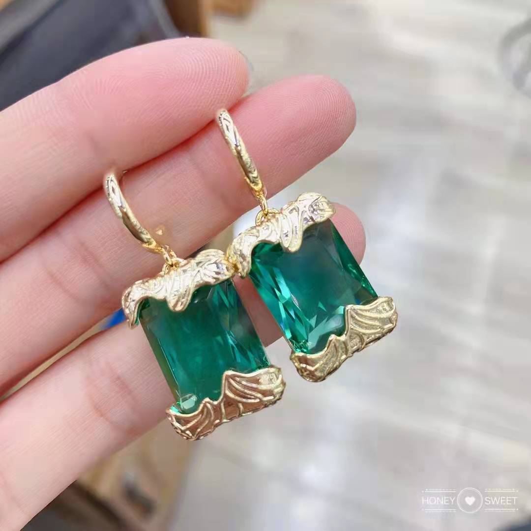 S925彩色鋯石幾何微鑲耳環