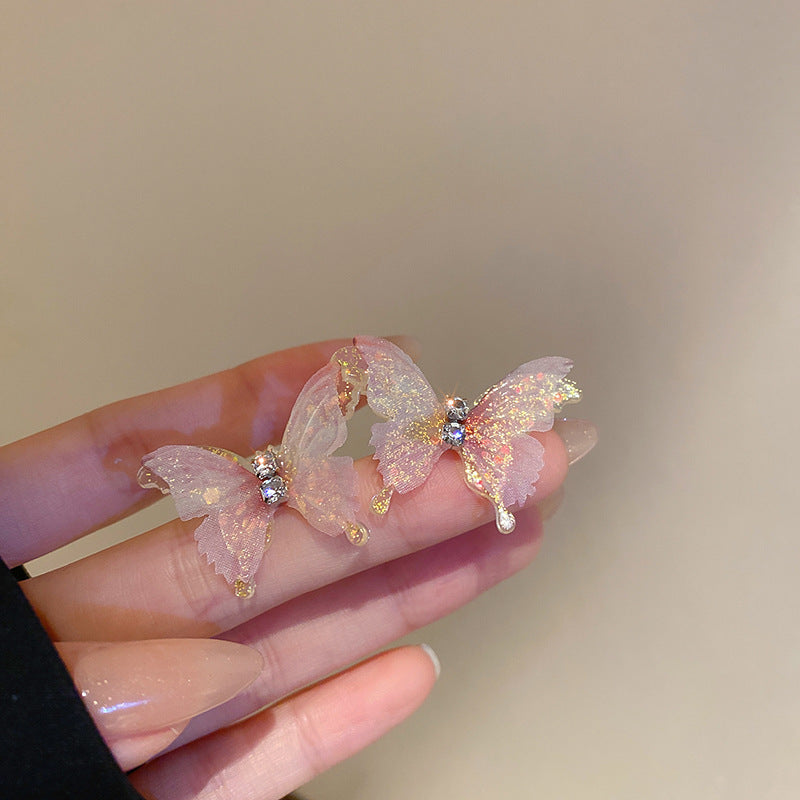 銀針花朵網紗流蘇耳釘清新甜美海邊度假風耳環時尚百搭氛圍感耳飾