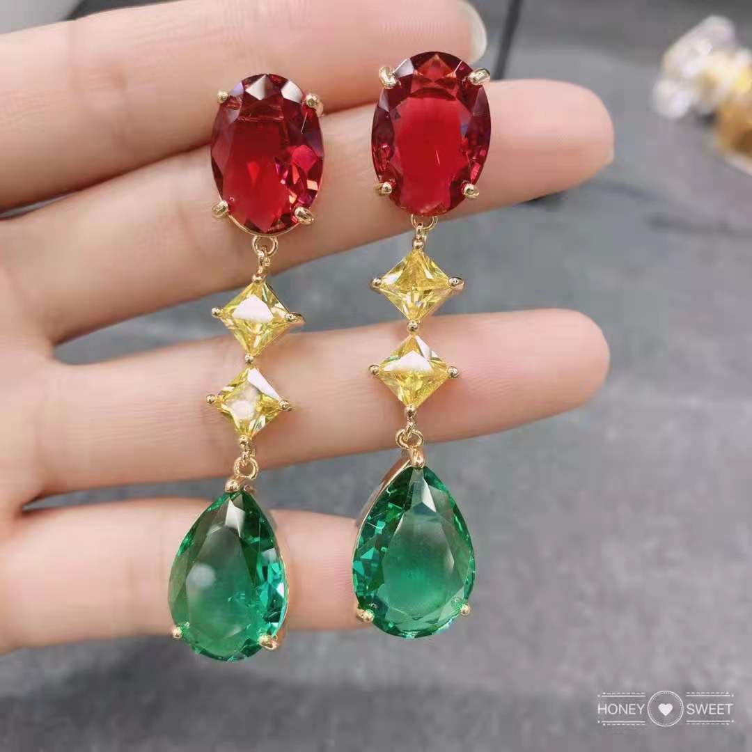 S925彩色天然石水滴耳環
