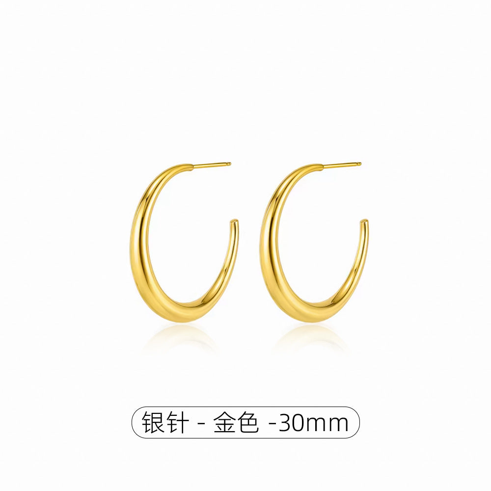 C形素圈簡約耳環