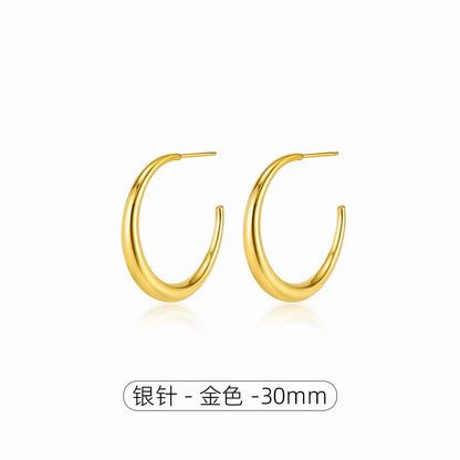 C形素圈簡約耳環