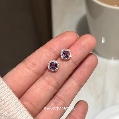 水晶方形復古小巧耳釘