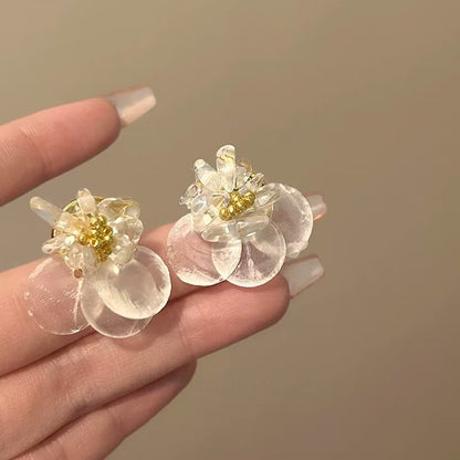 銀針鋯石樹脂珍珠花朵煙花耳釘小清新甜美溫柔耳環小眾設計感耳飾