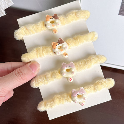 絨面貓咪甜點髮圈－貓咪髮繩粉色一個款實拍｜https://igowo.tw/
