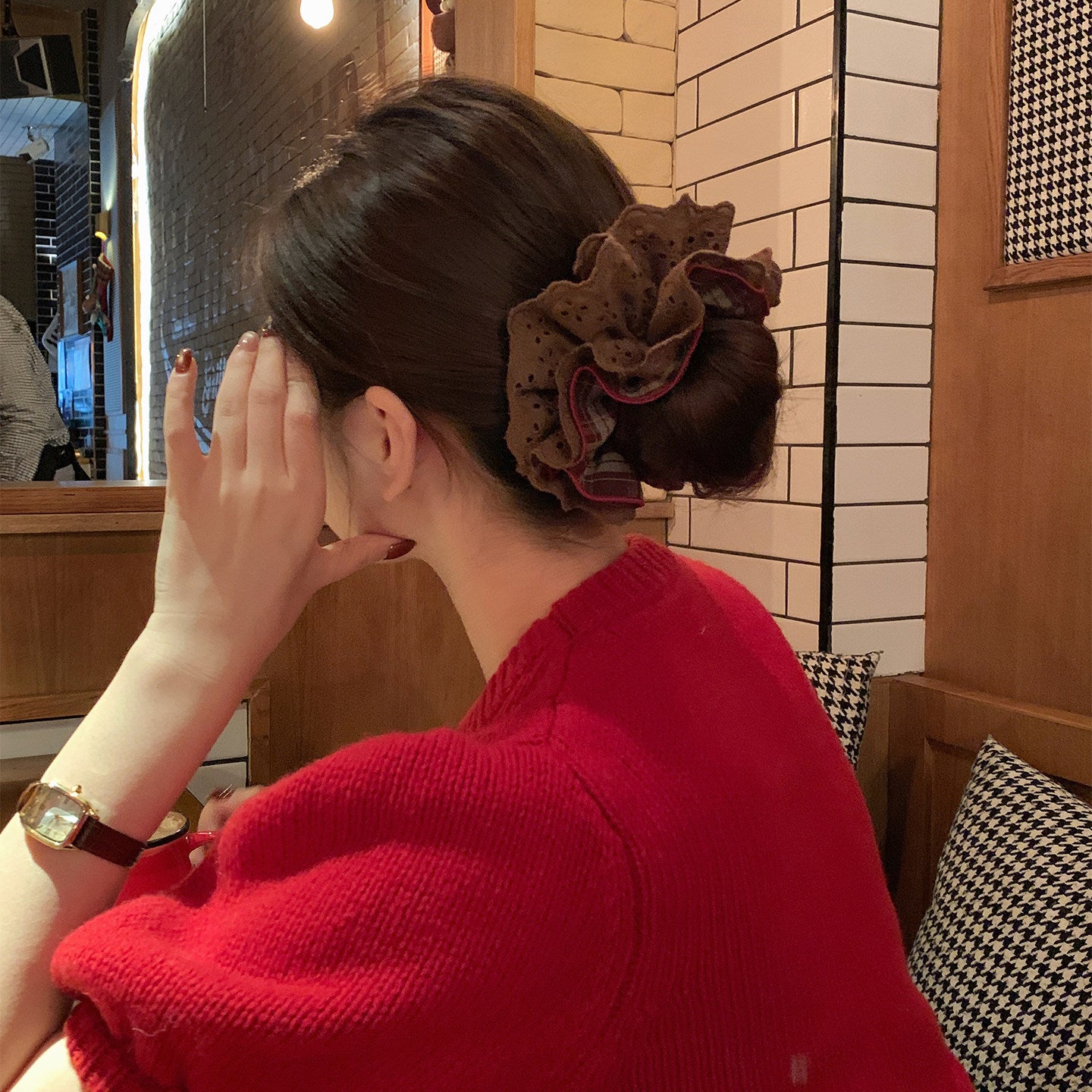 蕾絲格紋大腸圈髮圈